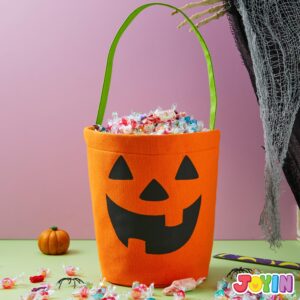 JOYIN 2 PCS Halloween Trick or Treat Bags, 6 X 9 Orange Pumpkin Candy Bucket for Trick or Treating, Black Reusable Bat Goody Tote Bucket, Portable Felt Baskets for Kids Halloween Party Favor Supplies