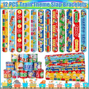 Erweicet Train Party Favors 72PCS Slap Bracelets DIY Stickers Temporary Tattoos Keychains Plastic Straws Gift Bags for Kids Car Theme Birthday Party Baby Shower