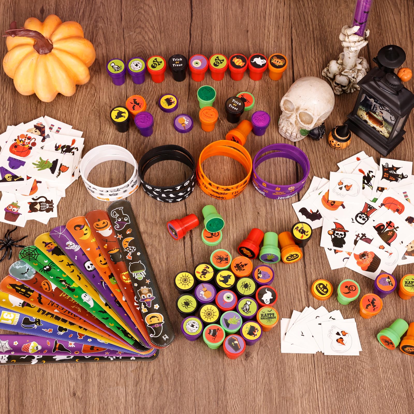 MGparty 288 Pack Halloween Party Favors Bulk Toys for Kids - Tattoos Stamps Slap Bracelets Rubber Bracelets Halloween Pinata Stuffers Trick-or-Treat Goodie Bag Fillers Classroom Game Prizes