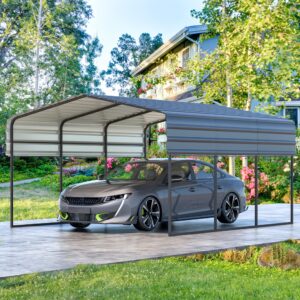 dnyker 12'x20' metal carport, heavy duty car garage with galvanized steel roof, upgraded extra large metal car shelter shade for car, truck and boats