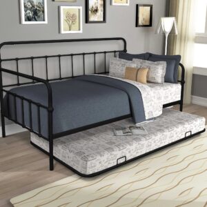 Twin Metal Daybed Frame with Trundle,Heavy Duty Steel Slat Support Space Saving Bed Sofa,Bedroom Living Room Furniture,Black