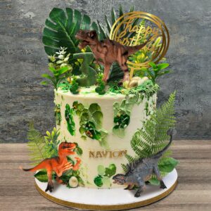 Dinosaur Cake Toppers Dinosaur Toy Artificial Plants Grass Cake Decorations for Boy Girl Kid Birthday Baby Shower Dinosaur Theme Jungle Party Supplies (Style 2)