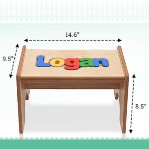 Personalized Name Puzzle Toddler Step Stool- Custom Wooden Stepping Stool for Kids- Primary Letters