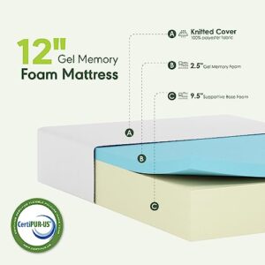 Furinno Tidur Cooling Gel Memory Foam Mattress, 12 Inch, Twin, White