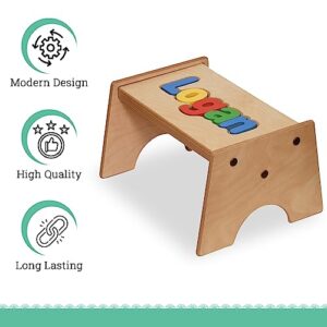 Personalized Name Puzzle Toddler Step Stool- Custom Wooden Stepping Stool for Kids- Primary Letters