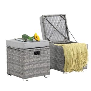 patiorama 2 piece outdoor patio ottomans,all-weather grey pe rattan wicker ottoman with storage,outdoor footrest footstool seat w/thick cushion,built-in handle for backyard poolside porch (light grey)