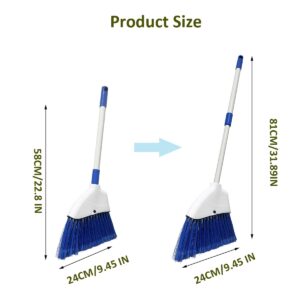 Small Broom - Indoor or Outdoor Portable Broom with Adjustable Handle, Cleaning Little Helper for Housekeeping, Office, Working Desk, and Pet Nest(White&Blue)