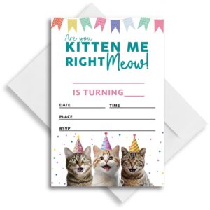 LoaHak Kitten Me Right Meow Birthday Party Invitations Card, Kitty Cat Party, Kitty Cat Birthday Invitation. (093)