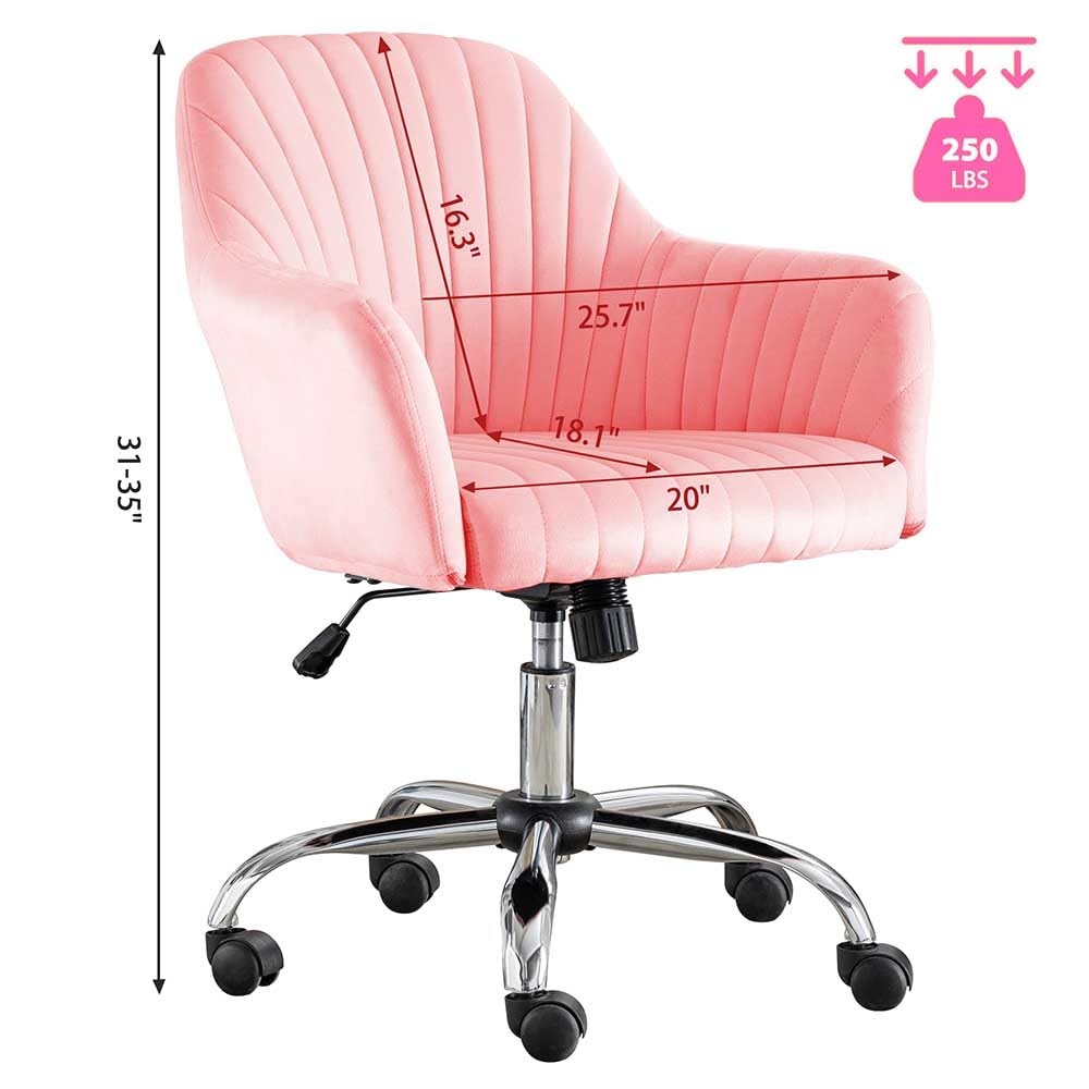 Anwickhomk Pink Vanity Desk Chair Comfy with Back and Wheels,Velvet Rolling Office Chair for Vanity Makeup Room,Height Adjustable,360 Swivel (Pink)