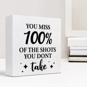 z-crange You Miss 100% of the Shots You Don't Take Wood Block Sign Desk Decor,Inspirational Wooden Box Plaque Sign Desk Decor for Home College Office Shelf Table Decor Decorations