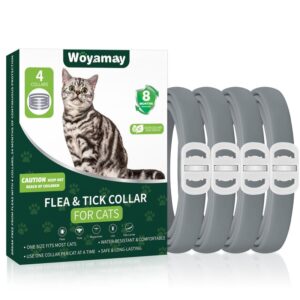 4 pack flea collar for cats, cat flea and tick treatment, 8 months protection flea and tick prevention for cats, waterproof cat flea collar, adjustable cat flea and tick collar for cats kittens, grey