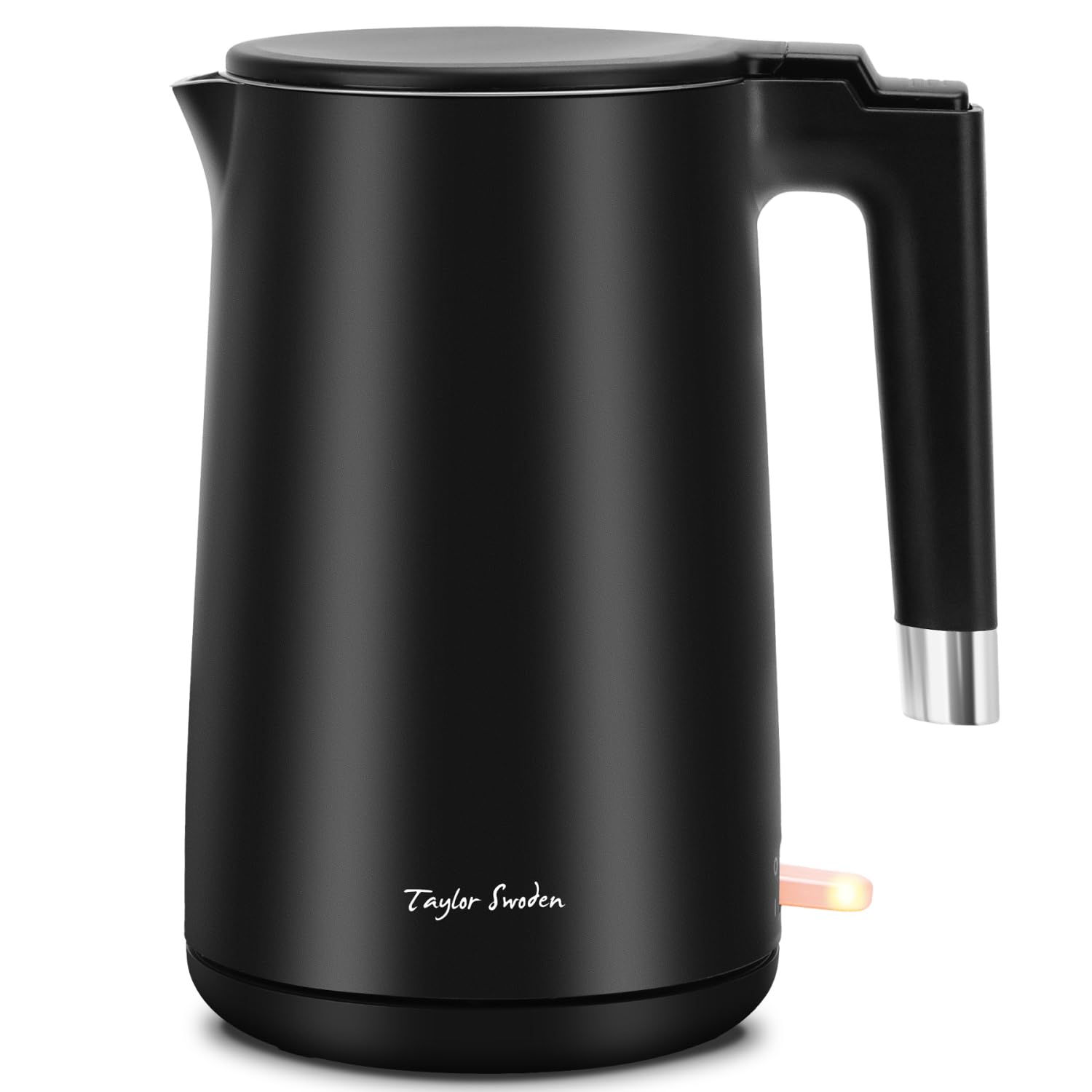 Taylor Swoden Electric Tea Kettles for Boiling Water, Double Wall Stainless Steel 1.5L Hot Water Boiler with Auto Shut-Off & Boil Dry Protection, Cordless Base & LED Indicator, 1500W, Black