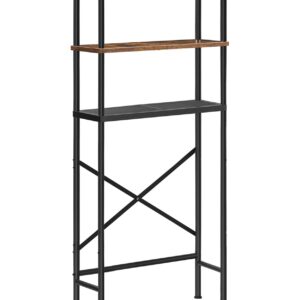 HOOBRO Over The Toilet Storage, 3-Tier Over Toilet Bathroom Organizer, Freestanding Above Toilet Shelf with Adjustable Feet, Space Saving, Easy to Assembly, Rustic Brown and Black BF63TS01