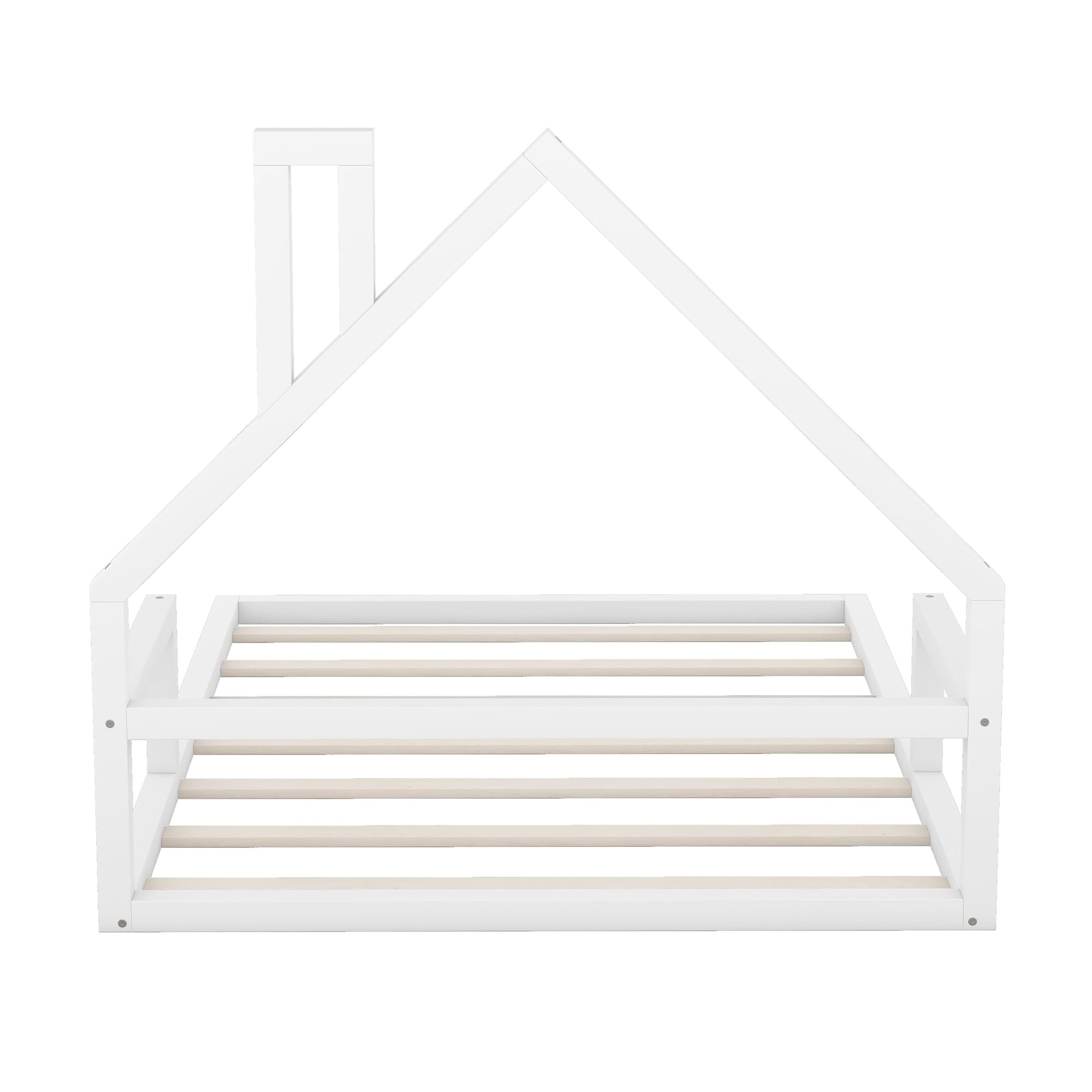 Harper & Bright Designs Full Kids Bed with House-Shaped Headboard, Full Floor Bed with Solid Wood Slats,Full Size Platform Bed Frame for Girls Boys,No Box Spring Needed,White