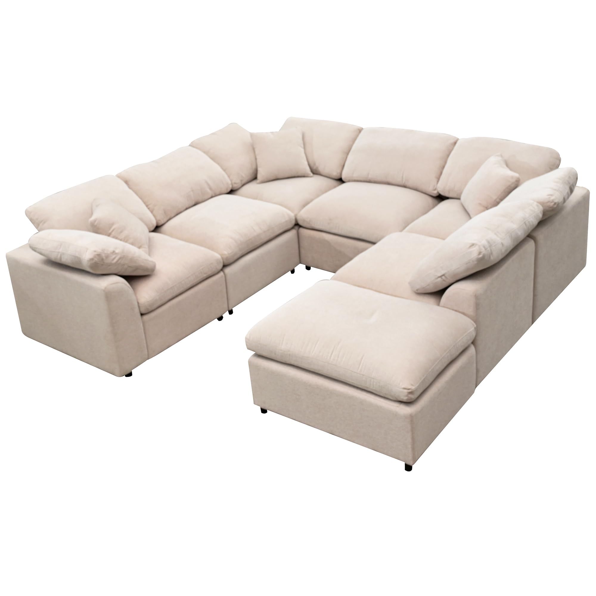 JUSTONE 130.3'' Oversized Modular Sectional Sofa with Ottoman L Shaped Corner Sectional for Living Room, Office, Spacious Space,Beige