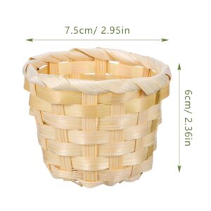 NUOBESTY 6Pcs 2.95X2.95X2.36in Mini Wood Woven Baskets Small Baskets Miniature Artifical Wood Woven Baskets Mini Straw Woven Storage Basket Without Handles Mini Grocery Basket