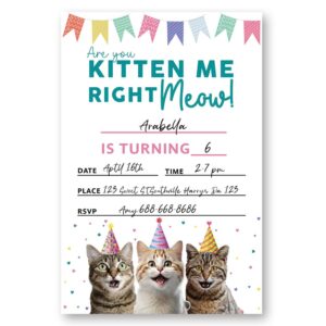 LoaHak Kitten Me Right Meow Birthday Party Invitations Card, Kitty Cat Party, Kitty Cat Birthday Invitation. (093)