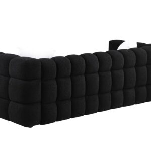 kevinplus 84.3'' Cloud Black Sofa Couch Boucle Chesterfield Sofa Couch for Living Room, Modern 3-Seat Upholstered Sectional Sofa Couch for Apartment Bedroom Dorm Office, Medium-Soft & 2 Pillows, Black