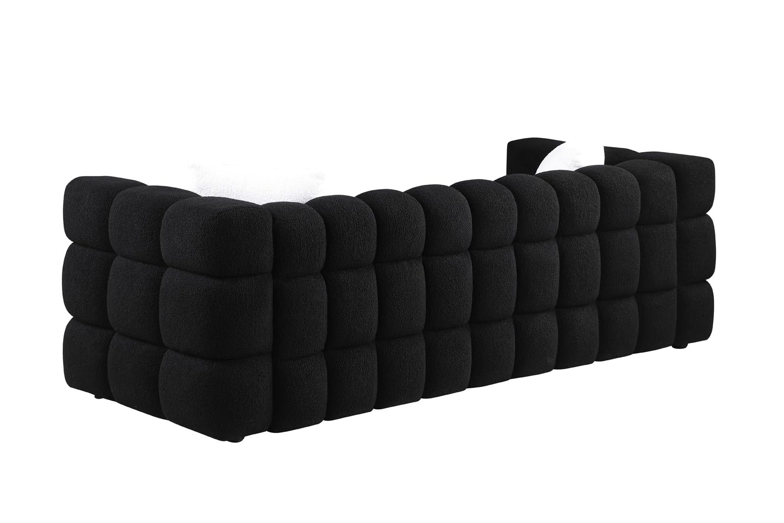 kevinplus 84.3'' Cloud Black Sofa Couch Boucle Chesterfield Sofa Couch for Living Room, Modern 3-Seat Upholstered Sectional Sofa Couch for Apartment Bedroom Dorm Office, Medium-Soft & 2 Pillows, Black