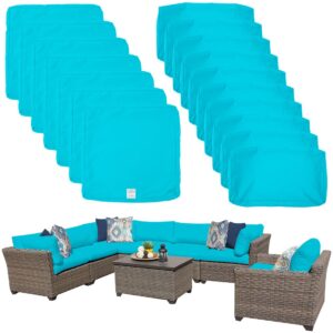 clawscover 17pack outdoor seat and back cushions replacement covers fit for 8 pieces 7-seater wicker rattan patio furniture conversation set sectional couch,turquoise-include cover only