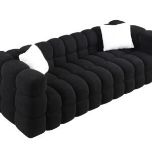 kevinplus 84.3'' Cloud Black Sofa Couch Boucle Chesterfield Sofa Couch for Living Room, Modern 3-Seat Upholstered Sectional Sofa Couch for Apartment Bedroom Dorm Office, Medium-Soft & 2 Pillows, Black