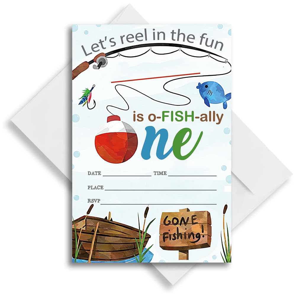 LoaHak Fishing 1st O-Fish-Ally One Birthday Decorations, Fishing Party Celebration, Fishing Invitations For Birthday. (086)