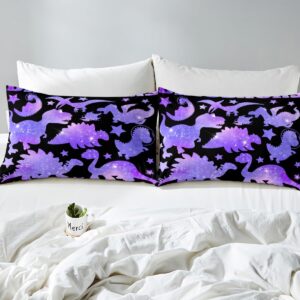 Full Size Dinosaur Bed Sheet Set Boys Girls 3D Dino Print Fitted Sheet for Kids Women Men Ultra Soft Purple Galaxy Animals Bedding Set Jungle Dino Bed Cover Room Decor