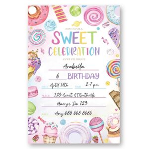 LoaHak Candyland Birthday Party Invitations Card For Kids, Sweet Candy Party, Candyland Birthday Invitation. (079)