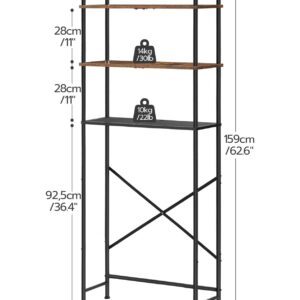 HOOBRO Over The Toilet Storage, 3-Tier Over Toilet Bathroom Organizer, Freestanding Above Toilet Shelf with Adjustable Feet, Space Saving, Easy to Assembly, Rustic Brown and Black BF63TS01