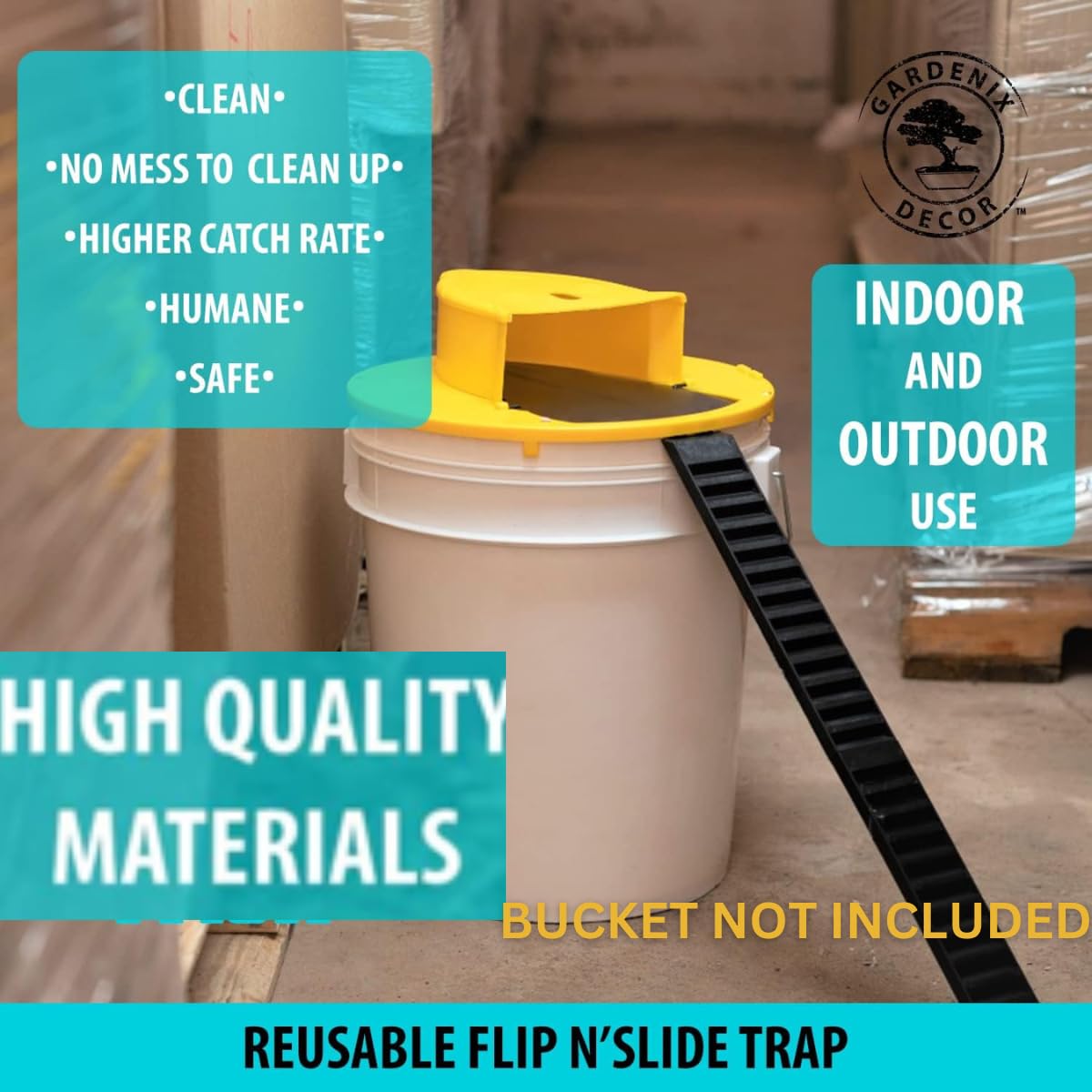 Mangucci 2 Set Bucket Mouse Trap | Indoor/Outdoor Mouse Trap Bucket Flip Lid, Reusable Mouse Traps Auto Reset Lid, Compatible with 5 Gallon Bucket Rat Trap Multi Catch