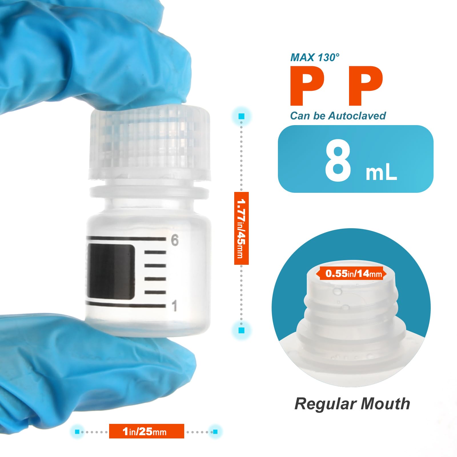 ZHANXUBIO Laboratory Grade Polypropylene Wide Mouth,Rigid Plastic Reagent Bottle with Screw Cap and Graduations,Designed for Laboratories,Classrooms,or Storage at Home (8ML 1/4oz 12pcs)