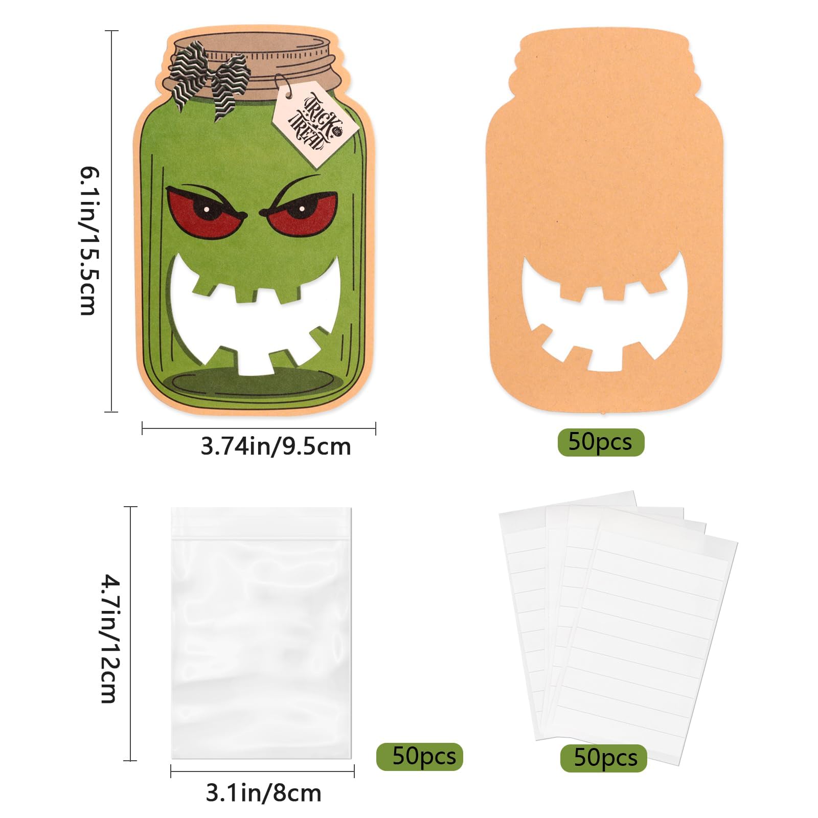 Halloween DIY Crafts Art Cards for Kids-50 Pack Halloween Party Treat Bags Cards Kits for Classroom School, Mason Jar Shape Halloween Treats for Trick or Treaters,Trunk or Treat Party Favors Supplies