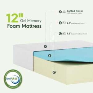 Furinno Tidur Cooling Gel Memory Foam Mattress, 12 Inch, King,White