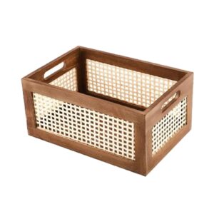 Yajuyi Wood Frame Storage Basket Wood Storage Crate Box for Desktop, S