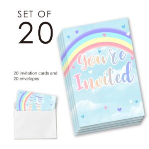 EUDOSI Rainbow Cloud 9th Birthday Party Invitations Supplies Fill-In Set of 20 with Envelopes Watercolor Cloud 9th Birthday Bash Invites Cards, Double Sided