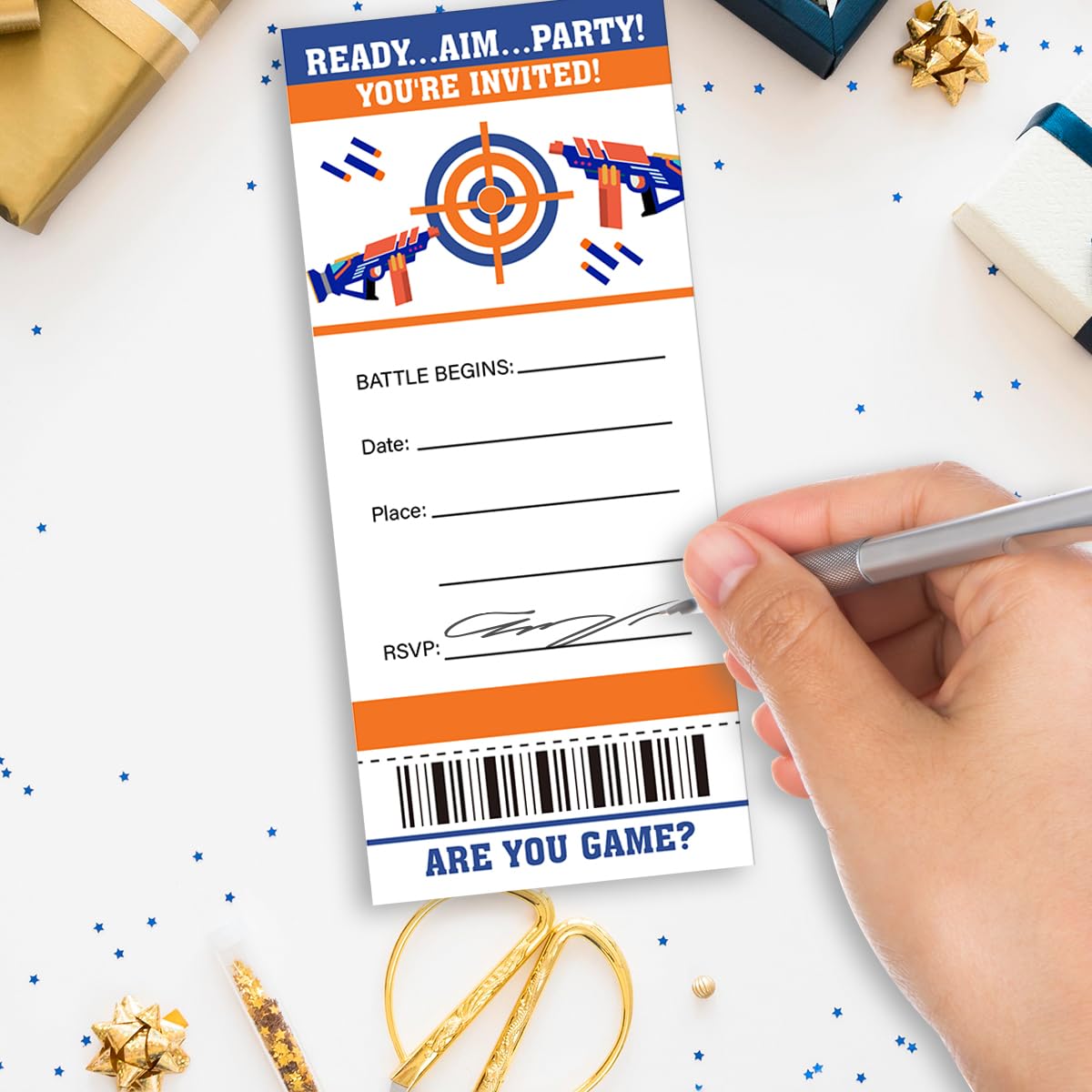 LyoGao 20 Pack Nerf Ticket Birthday Party Invitations With Envelopes Nerf Gun Battle Theme Birthday Party Ticket Style Invitations Fill in Invites Card