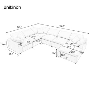 WILLIAMSPACE 130.2" Oversized Beige Sectional Couch Sofa for Living Room, Modular Upholstered Sofa Couch with Ottoman, L Shaped Corner Sectional with 5 Pillows for Spacious Space (Beige)