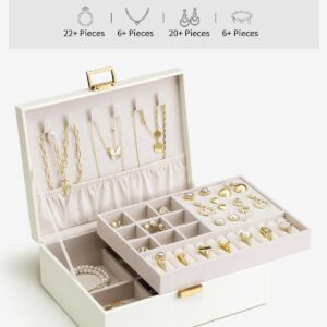 Vlando 2 Layer Jewelry Box Large Jewelry Organizer for Women Removable Jewelery Tray for Necklace Earrings Rings Bracelets Jewelry Boxes for Christmas Gifts Wedding Gifts (Cream White)