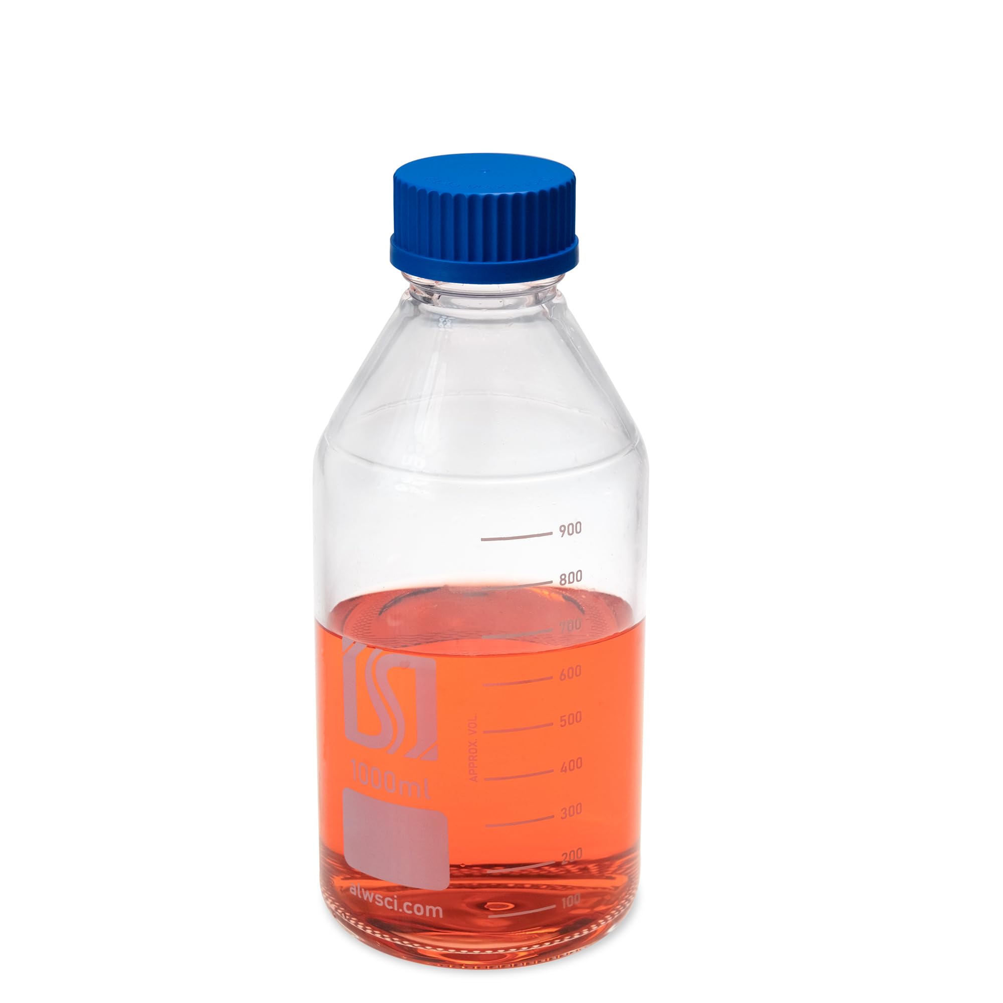 ALWSCI Lab Media Bottles, 1000 ml Wide Mouth Reagent Bottle Scientific Rounded Graduated Borosilicate Glass 3.3 Storage Container GL45 Screw Cap Leakproof for Labs,Classrooms or Home Liquids Use