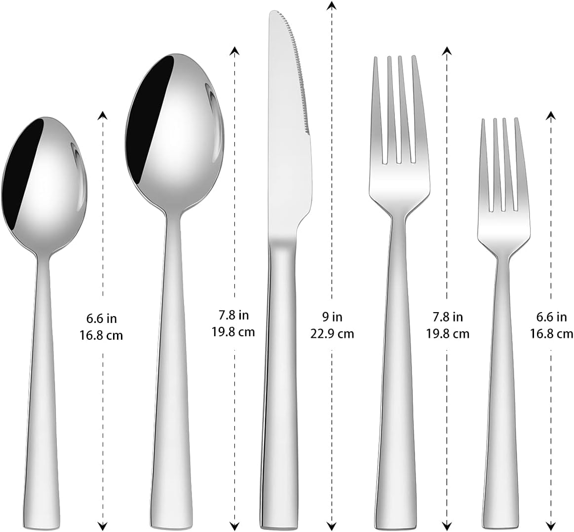 Silverware Set for 2, CXJY 10-Piece Stainless Steel Flatware Cutlery Set, Square Edge Kitchen Utensil Include Knives/Forks/Spoons, Tableware for Home/Hotel, Mirror Polished Dishwasher Safe