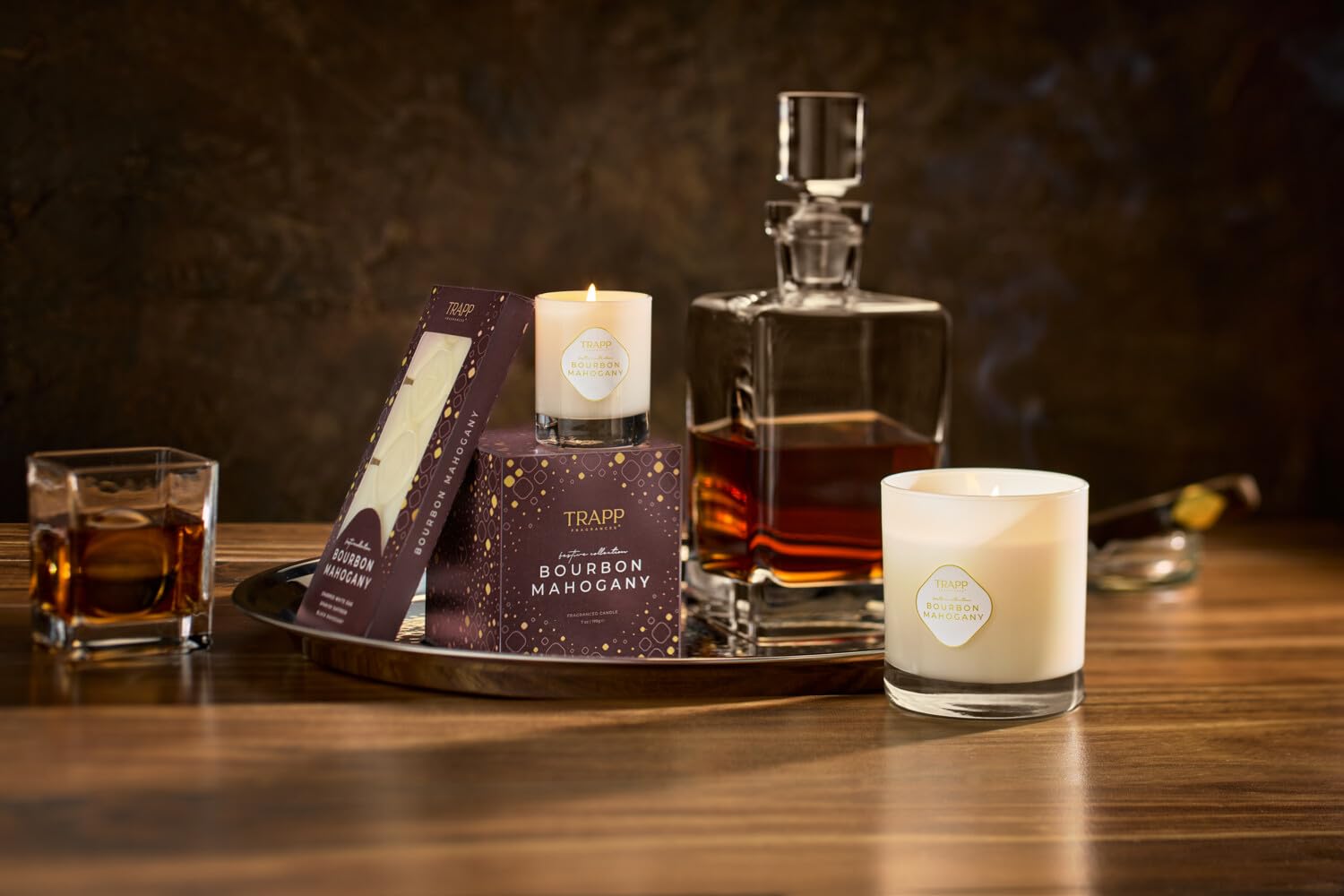 Trapp No. 97 - Bourbon Mahogany - 2.1 oz. Poured Votive Candle - Aromatic Home Fragrance with Seasonal Scent of Charred White Oak, Spanish Saffron, & Black Mahogany Notes - Soy Wax Blend