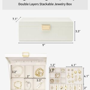 Vlando 2 Layer Jewelry Box Large Jewelry Organizer for Women Removable Jewelery Tray for Necklace Earrings Rings Bracelets Jewelry Boxes for Christmas Gifts Wedding Gifts (Cream White)