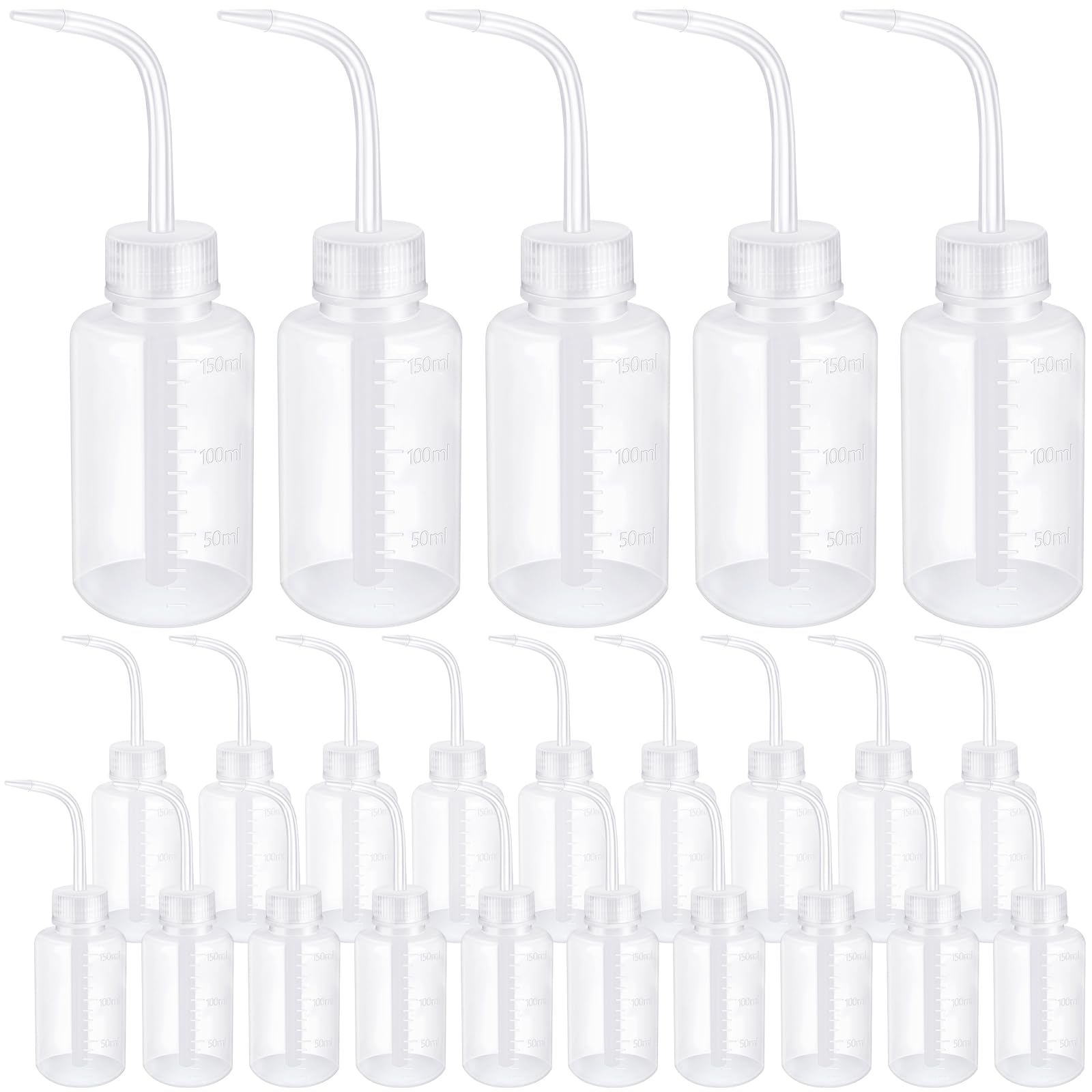 Maxdot 24 Pcs 5 oz Plastic Squeeze Bottles Bulk Transparent White Plant Watering Bottle with Narrow Mouth Scale Labels Tattoo Water Bottles for Safety Rinse Bottle Watering Tools, Plant Irrigation