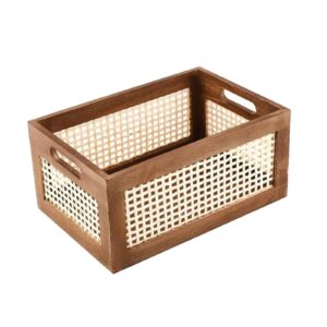 yajuyi wood frame storage basket wood storage crate box for desktop, s