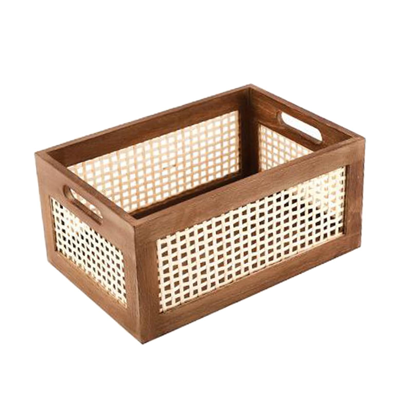 Yajuyi Wood Frame Storage Basket Wood Storage Crate Box for Desktop, S