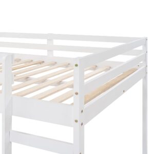 Harper & Bright Designs Full Size Loft Bed with Slide, Solid Wood Low Loft Bed Frame for Kids Girls Boys, Easy Assembly (White)