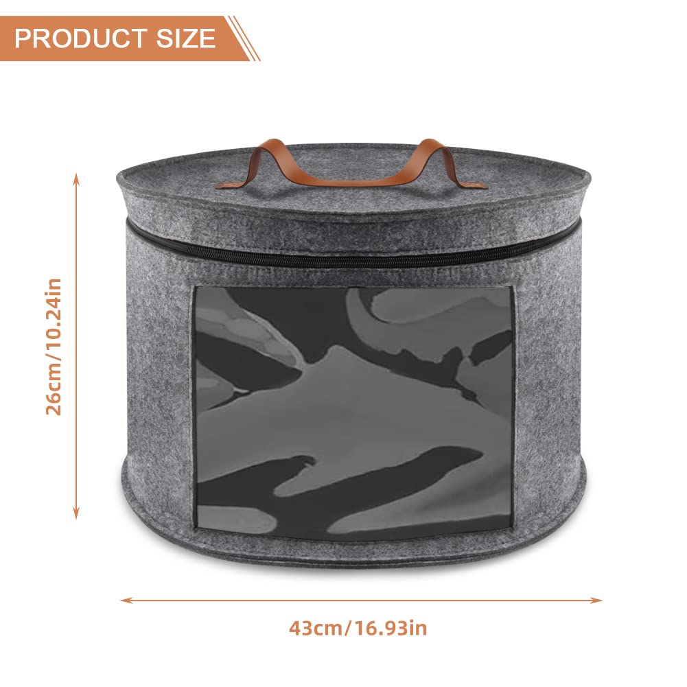 Hat Box, Hat Boxes for Women/Men Storage, 17" D x 10" H, Round Hat Storage Box Container for Closet, Clothes Storage Bin for Stuffed Animal Toy, Foldable Hat Box for Travel with Dustproof Lid (Grey)