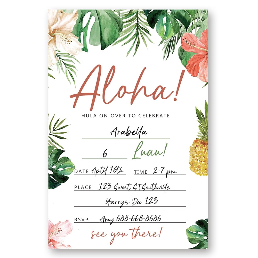 LoaHak Hawaiian Aloha Luau Birthday Decorations, Aloha Party Celebration, Hawaiian Aloha Luau Birthday Invitation. (082)