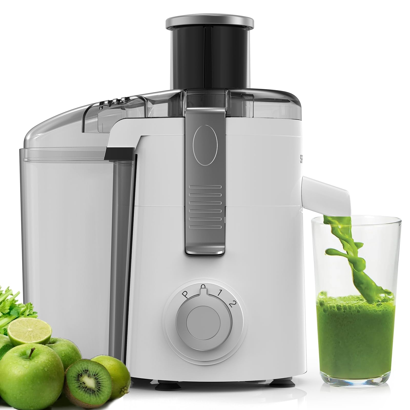 Juicer Machines, SiFENE Compact Centrifugal Juicer Extractor, Juice Maker for Vegetable and Fruit with 3-Speed Setting, Non-BPA, Easy to Clean (White)