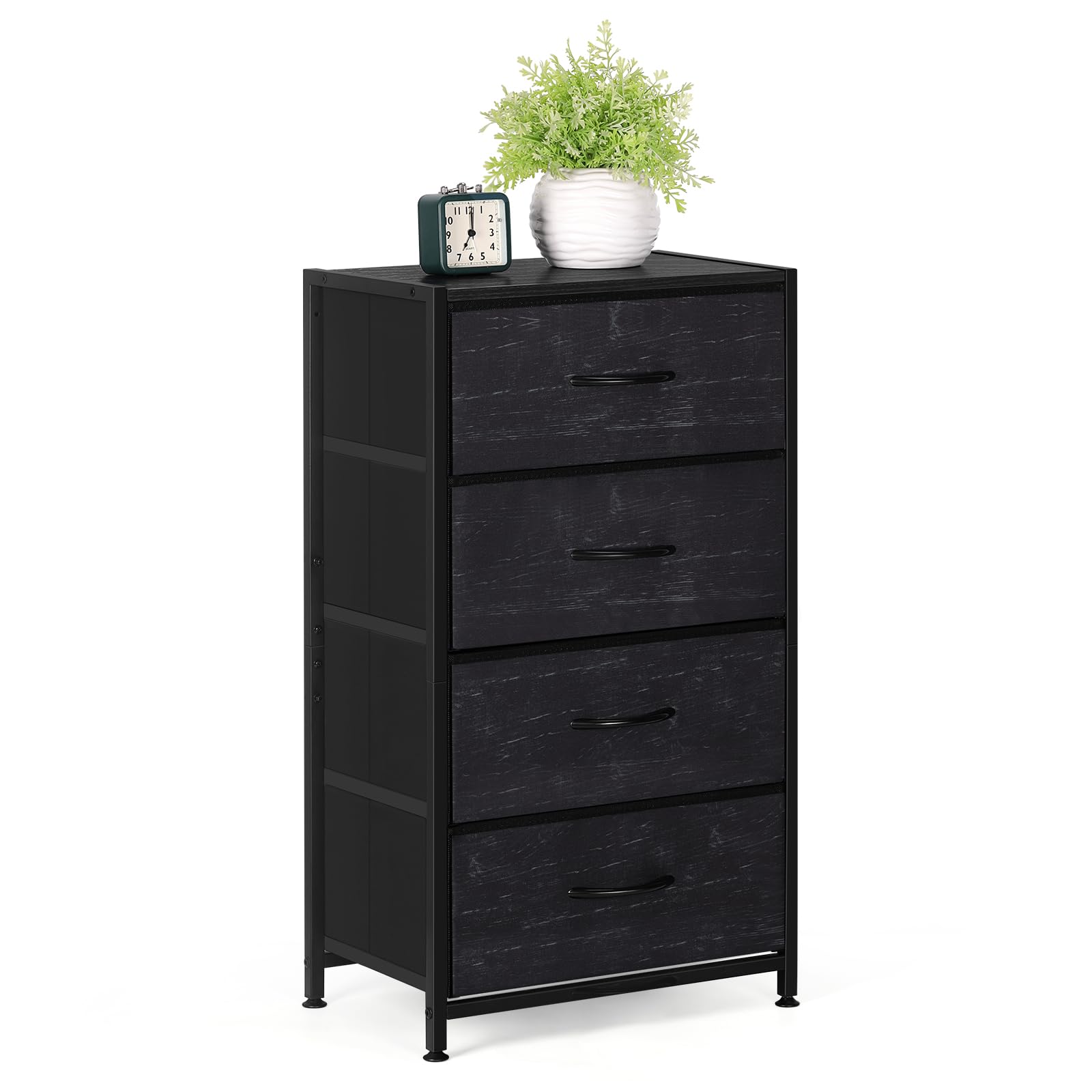 LIANTRAL Dresser with 4 Drawers, Fabric Dressers for Bedroom, Small Chest of Drawers, Sturdy Steel Frame & Wood Top, Storage Drawers Tower for Bedroom, Hallway, Entryway, Closets, Oak Black